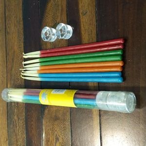 2 sets of 8 (10") spaghetti taper colored candles. NWT Vintage